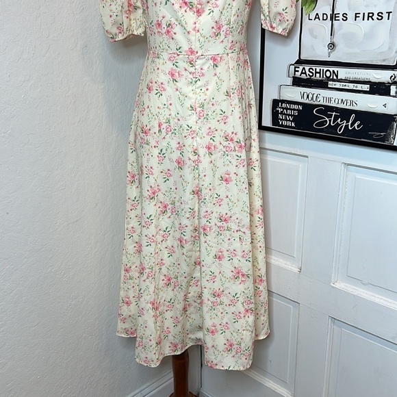 NWT 70/21 Floral Puff Sleeve Drawstring High Slit Dress Size S - Picture 6 of 9
